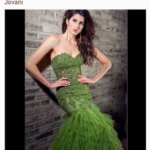 Jovani strapless corset evening gown, olive green, size 10